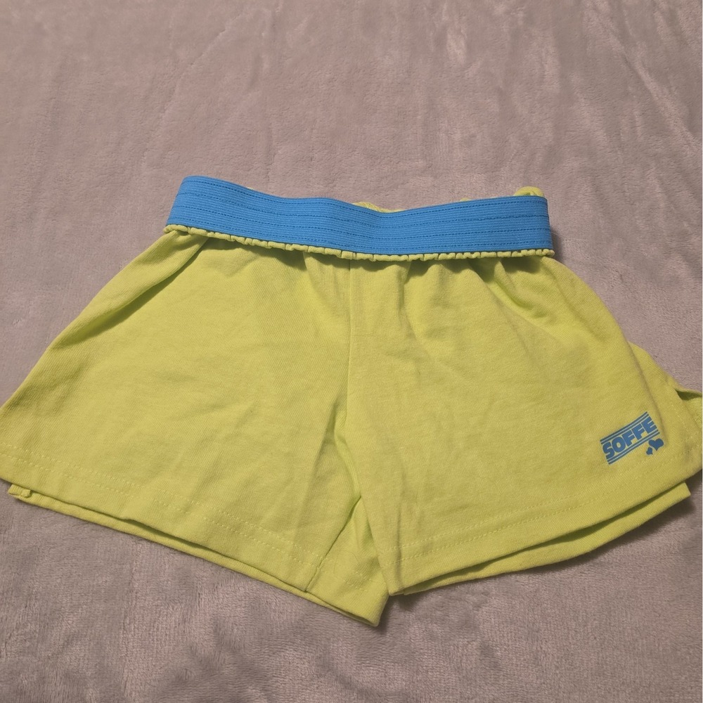 Soffe Girl's Active Cheer Gymnastics Roll Down Shorts Neon Green Aqua Sz M 8-10